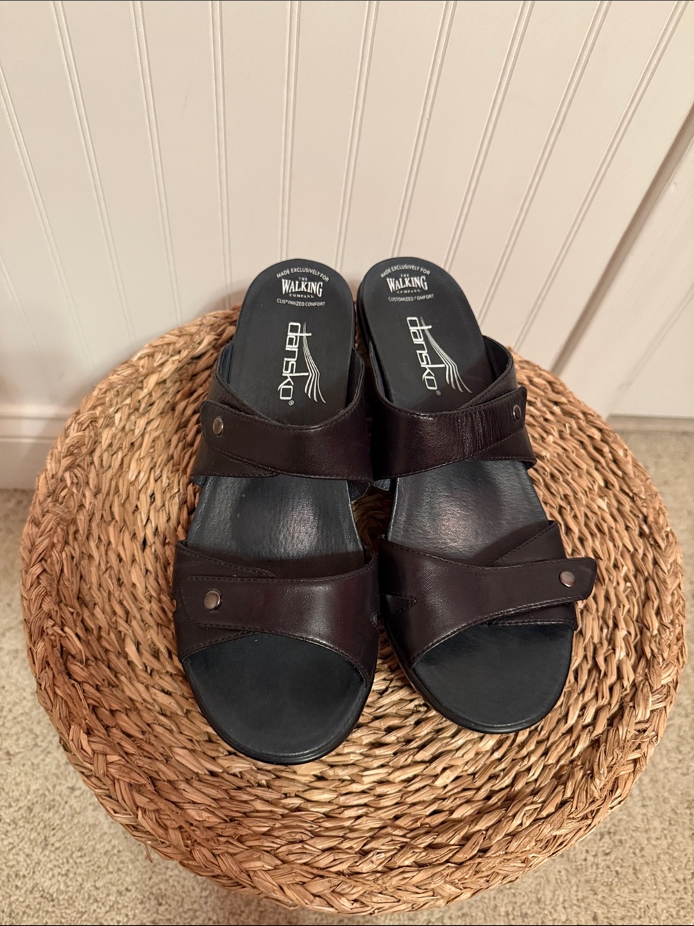 Dansko Black Leather Slip-On Clog Sandals - Picture 6 of 10
